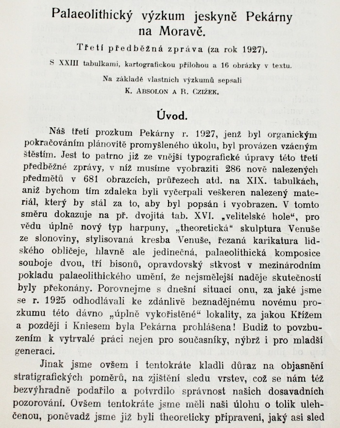Jeskyně Pekárna - výzkumy Karla Absolona