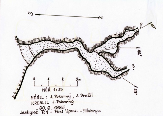 Jeskyně Pod Lipou - mapa Josef Pokorný